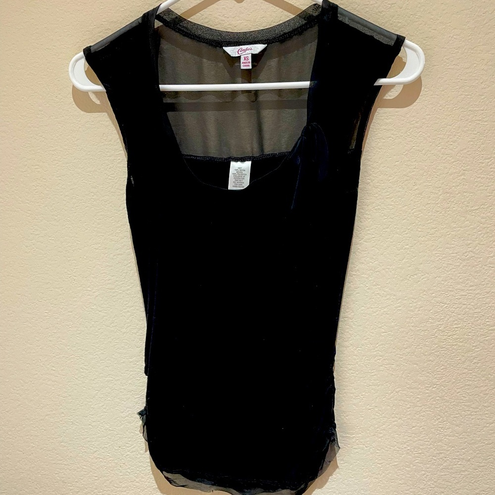 XS black blouse with sheer back and shoulders